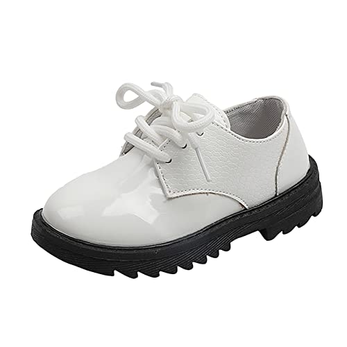 Summer and Autumn Fashion Cute Girls Casual Shoes Solid Color Lace Up Round Toe Thick Boots Girls (White, 8-9 Years Little Child)