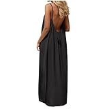 Générique Robe Femme Chic Et Élégante Robes Dos Nu sans Manches en Lin Robe Longue de Soleil à Bretelles Robes d'été Décontracté Bohème Maxi Dress pour Vacances à la Plage (L)