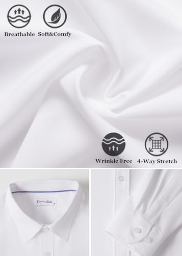 Demofair Mens Dress Shirts Four-Way Stretch Wrinkle Resistence Long Sleeve Button Down for Casual Solid Business Formal Regular Fit (White,X-Large) - Image 4