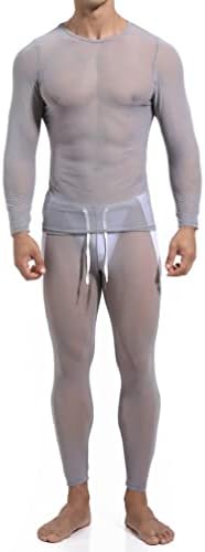 TiaoBug Mens Long Sleeve Mesh Top Undershirt Sheer T-Shirts ANG Stretchy Leggings Slim Fit for Workout Sport Running
