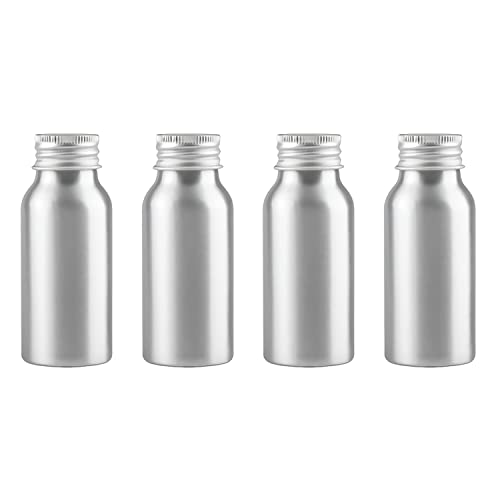 ZEOABSY 4 Stück 50 ml Leere Rund Silber Aluminium Flasche mit Aluminium Schraubdeckel Silber, 50ml Schraubflaschen aus Aluminium zum befüllen für Kosmetik Essenzen Öle Badezimmer Hotel Reisen