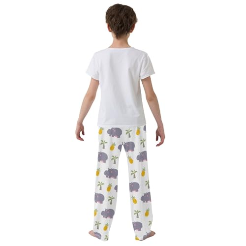 ZZXXB Hippo Pineapple Boys Long Pants Soft Trousers Elastic Waist Kids Lounge Bottoms with Pockets S-XL3