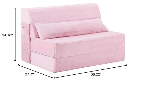 Image of Tiita Convertible Folding Sofa Bed Mattress with Pillow & Side Pocket, Plush Fabric Floor Mattress Couch Bed, Washable Cover, Twin Size, Pink