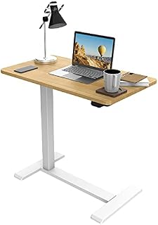 FLEXISPOT Electric Standing Desk Height Adjustable Desk Overbed Desk with Desktop Sit Stand Desk Stable Steel Stand Up Desk with Up&Down Button (White Frame+70 * 40cm Maple Desktop)