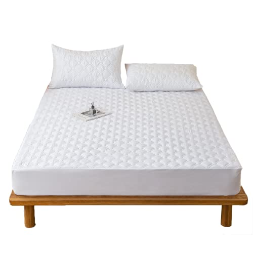 Henaco 防水シーツ 防水ボックスシーツ クイーン 防水敷パッド 吸水 四層構造 防水ベッドカバー マットレスカバー おねしょパッド おねしょシーツ 防水パッド 介護用シーツ 防水カバー 失禁対策 着脱簡単 丸洗い可能 ベビー 160X200cm ホワイト