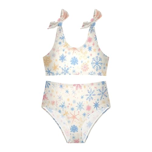 KLL Merry Christmas Multicolored Snowflakes Girls' Two Piece Bikini Sets Quick-Dry Swimsuits Swimming Suits Cute Shoulder3