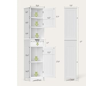 Gizoon 67" H Tall Bathroom Cabinet, Storage Cabinet with 2 Doors & Drawer, Narrow Linen Tower Freestanding Adjustable Shelves for Home, Kitchen, Versatile, Anti-Tipping, White Gizoon 67 H Tall Bathroom Cabinet Storage Cabinet with 2 Doors Drawer Narrow Linen Tower Freestanding Adjustable Shelves for Home Kitchen Versatile Anti Tipping White