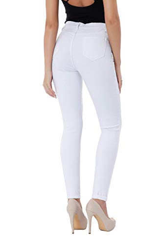 Women's Casual Ripped Holes Skinny Jeans Jeggings Straight Fit Denim Pants (US 4, White 15)