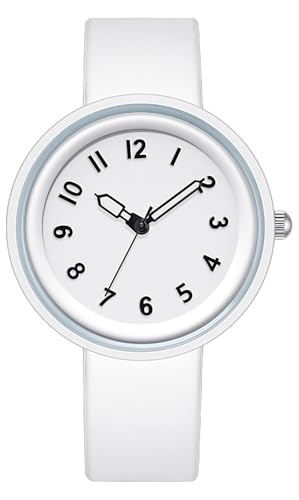 BESTKANG レディース シリコンストラップウォッチ クォーツ カジュアル アラビア数字 防水 読みやすい シンプルウォッチ 女性用, ホワイト, シンプル。