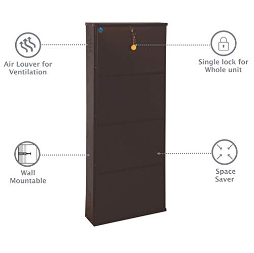 Image of DELITE KOM 20 Inch Wide, 4 Shelf Metal Shoe Rack Wall Mounted for Home with Central Lock | Holds Upto 10 Shoes or 16 Slippers Pair | 1 Year Warranty | (54 x 20 x 5 Inch, Coffee) | DIY | Space Saving