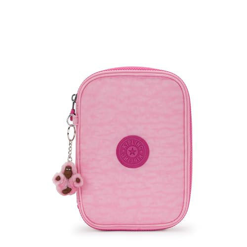 Kipling Capa feminina estampada com 100 canetas, acessórios organizados, materiais de arte, maquiagem, organizador de viagem, Cobertura rosa, 8.25''L x 6''H x 2''D, 100 canetas