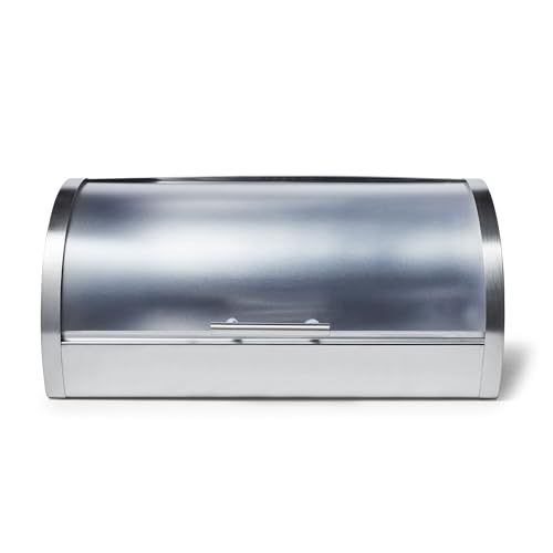 Sur La Table Stainless Steel Bread Box – 14.8" Countertop Holder for Loaves, Bagels, Cookies & Baked Goods, Sleek Storage with Lid, Durable & Easy to Clean