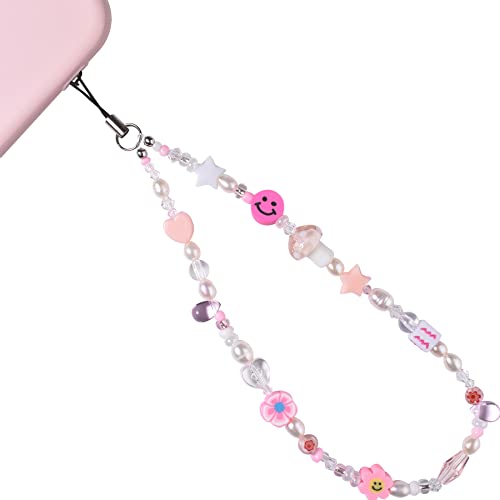 Phone Charm Strap Lanyard, Smiley Face Beads Cell Phone Charms Kawaii, Aesthetic Phone Charm Accessories Universal Phone Lanyard Mobile Phone Chainï¼ˆPink-Aquariusï¼‰