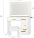 DWVO Makeup Vanity with Large Mirror and LED Lights, Vanity Desk Set with Power Outlet & Chair & 3 Lighting Colors, 4 Drawers, Dressing Table Stool Set for Dressing Room, Pearl White