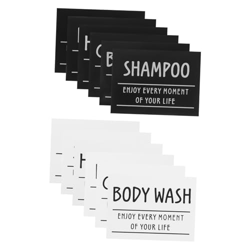 ELAYARD 12 Etiquetas Impermeables Para Botellas De Vidrio O Plástico, Etiquetas Adhesivas Para Dispensador De Champú Y Jabón De Manos Para Baño, Etiquetas De Limpieza Extraíbles Para