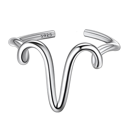 Suplight Anillo Plata de Ley 925 de Moda Minimalista Anillo para Mujer Ajustable Abierto Joyería Moderna Anillos de Inicial Letra V con Caja de Regalo