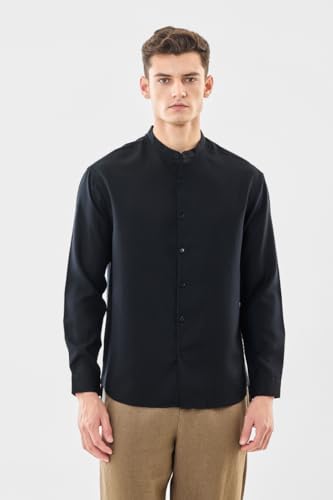 Image of SNITCH Men Casual Shirt | Oversized Fit Full Sleeve Mandarin Collar Solid Design | Modal Blend & Breathable Fabric for Everyday Wear & Semi-Formal Occasions