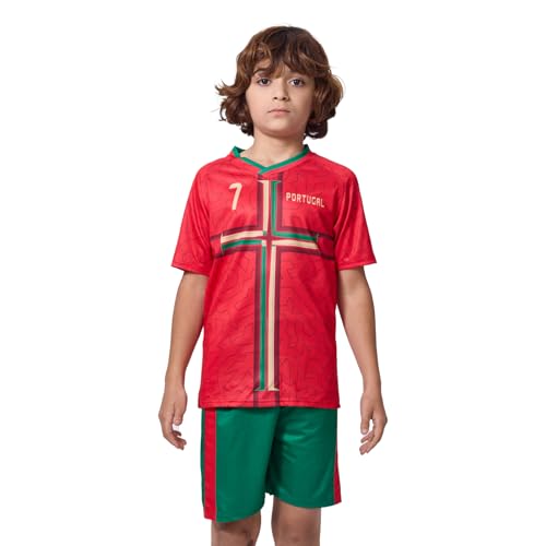 HANLIDA Kids Soccer Jersey Portugal Jersey- Fan Version Short Sleeve Shirt for Game Day Training Uniform for Boy and Girls