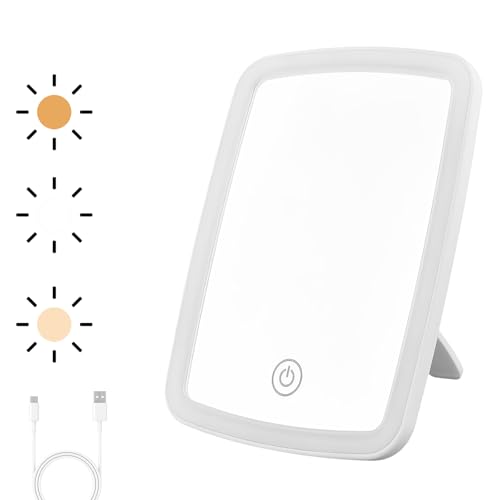 Shengxi Specchio Trucco con Luci, 3 Modalità di Lucis Luminosità Regolabile, Controllo Touch Specchio con Luci Ricaricabile Specchio Trucco Portatile per Viaggio e Casa (Bianco)