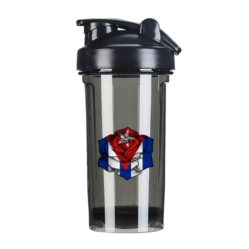 Rose Cuba Flag 18 Ounce Shaker Bottle Drink Mixer Leak-proof Pre Workout Protein Shakes Meal Replacement Shakes Bottles 500ML/18 Oz Black&-3