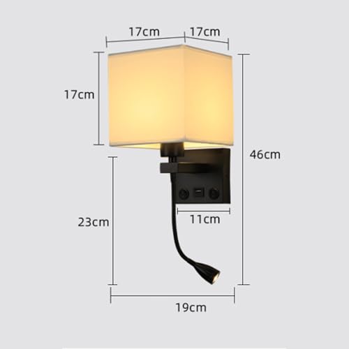 Aplique de pared E27 pantalla rectangular tela negra rotativo con doble interruptor 6