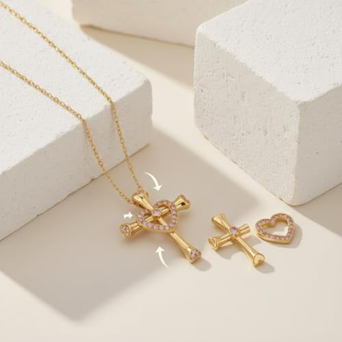 Image of URTHEONE Moissanite Cross Necklace for Women, 925 Sterling Silver 14KGold Plated Necklaces with Sparkling Moissanite Pendant, Faith Women's Jewelry, Trendy Gift for Women Mom Friend