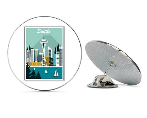Seattle Vintage Travel Poster Style Metal 0.75" Lapel Hat Pin Tie Tack Pinback2