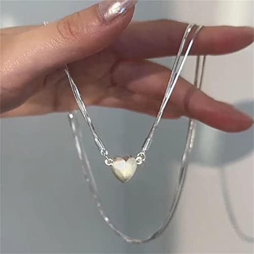 HWZQDJ Womens Magnetic Heart Necklace Fashion Metal Gloss Clavicle Chain Jewelry, Elegant No Fading Dating Necklace Pendant