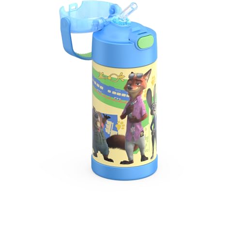 Image of THERMOS FUNTAINER Water Bottle with Straw - 12 Ounce - Kids Stainless Steel Vacuum Insulated Water Bottle with Lid, Zootopia 2