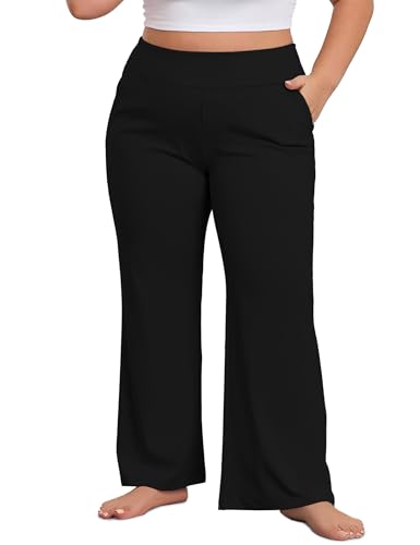 COOTRY Women's Plus Size Wide Leg Pants Yoga Pants with Pockets High Waist Stretch Work Dress Casual Sweatpants