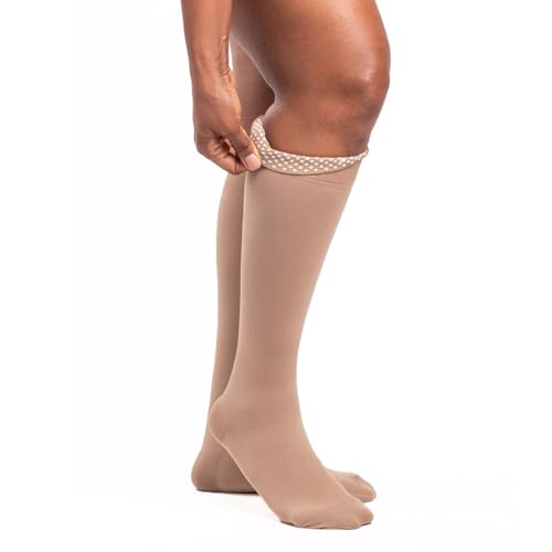 Image of Sigvaris Dynaven 972 Women's Closed Toe Knee Highs w /Grip Top - 20-30 mmHg Light Beige LS