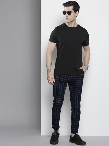 Image of The Indian Garage Co Men Slim Fit Checked Mid-Rise Stretchable Chinos