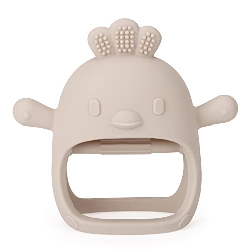 Image of Socub Silicone Baby Teether Toys for Infants 3-6 6-12 Months, BPA Free Anti-Drop Silicone Mitten Teething Toy, Baby Chew Toys for Sucking Needs, Newborn Essentials & Baby Shower Gifts Girls(Beige)