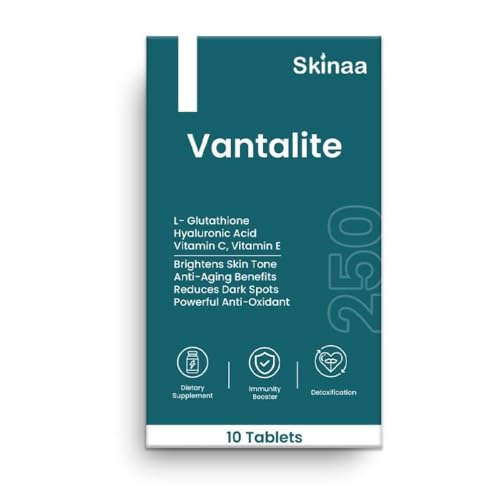 Skinaa Vantalite Tablets L-Glutathione Tablet with Alpha Lipoic Acid, Vitamin C and E | Anti-Aging, Dark Spot Reducer, Skin Brightening, Powerful Antioxidant, 100% Vegan (10 Tablets, 250mg)