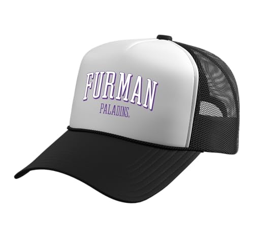 Furman Paladins | Official NCAA University Merch | RYLFUR07 Trucker Hat with Adjustable Mesh Back, Black/White