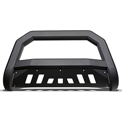 Matte Black AVT Style Bull Bar Brush Push Front Bumper Grill Grille Guard With Skid Plate Compatible With 06-10 Ford Explorer / 07-10 11 Explorer Sport Trac