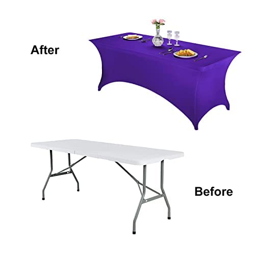 Image of FORLIFE 2Pack Spandex Table Covers,Fitted Tablecloth for Rectangular Tables, Stretch Patio Table Covers, Universal Spandex Table Cover for Wedding, Banquet, Party (6ft, Purple)
