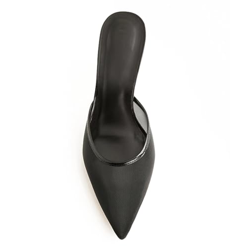 USIMAD Leopard Mesh Mules for Women Pointed Toe Kitten Heels Slip on Backless Dress Pumps Shoes3