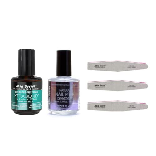 Mia Secret Nail Prep 1/2 oz (NP-30), Xtrabond Primer 15 ml / 0.5 oz (PR100) NAIL FILE - SPEEDY ZEBRA DIAMOND #100 (Z03-D 100/100) x 3