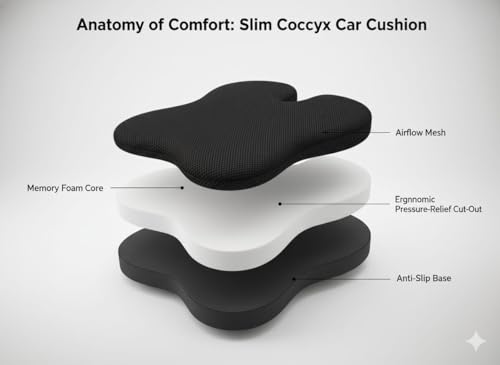 Image of HOMBOX Car Wedge Seat Cushion | Orthpedic PU Foam Cushion with Coccyx Tailbone Cutout | Relieves Hip Pain & Tailbone Pain, Lower Back Pain I Car Seat Cushion I Black