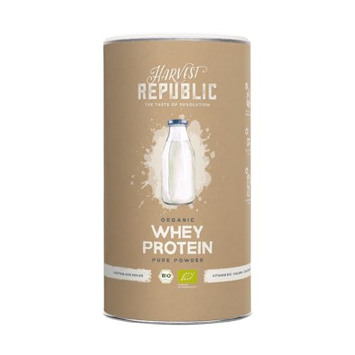 HARVEST REPUBLIC Bio Whey Protein Pulver Natur 400 g | Eiweiß Protein Pulver aus Bio Molke | Molkenproteine für Muskelaufbau | bis zu 20 g Protein pro Portion | Bio Proteinpulver ohne Zusatzstoffe