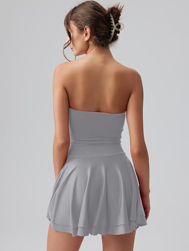 Image of OQQ Womens Strapless Mini Dress Tube Top Corset Dress Ruched Waist Flowy A Line Cocktail Party Dress Going Out Club Night Out