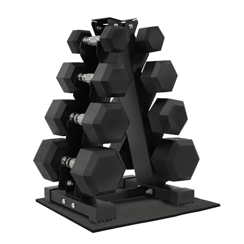 Image of Fitvids 100 LB Rubber Coated Hex Dumbbell Set with Storage Rack, 5-25LB Hand Weight Set with Anti-Slip Grip for Home Gym