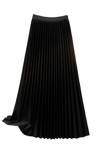 Women Long Pleated Skirt Solid Color Fashion A-Line Elegant Skirts