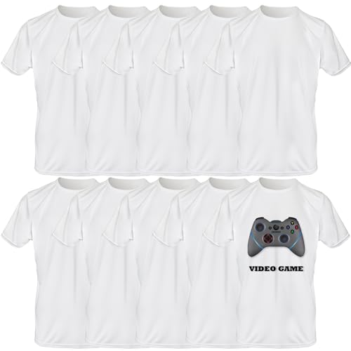 10 Pack Adult White Sublimation Shirts Polyester Crew Neck Short Sleeve T-Shirts DIY Blank Tshirts for Summer