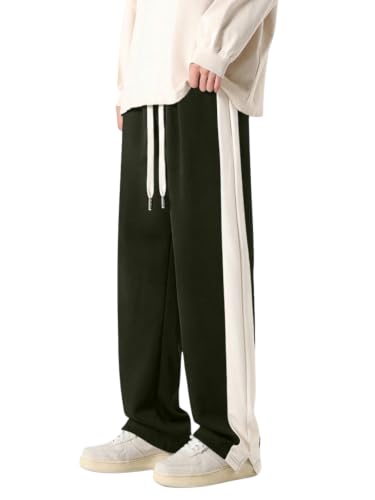 Image of GRECIILOOKS Trouser for Men | Man Relaxed Fit Trousers Twill Track Style | Straight Fit Wide Leg Trousers for Mens with Drawstring Waist | Korean Casual Travel Streetwear Pants