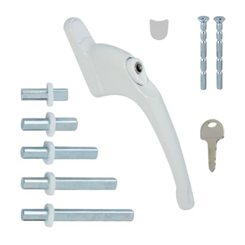 FixRello PVC Window Handles for uPVC Windows - Handle for uPVC Windows and Double Glazing (8, White with White Button)