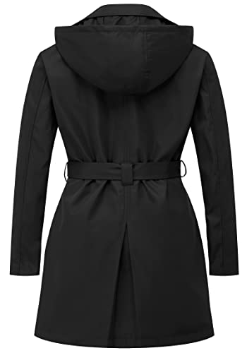 CREATMO US Women's Plus Size Trench Coat Double-Breasted Classic Lapel Overcoat Belted Outerwear Coat with Detachable Hood2