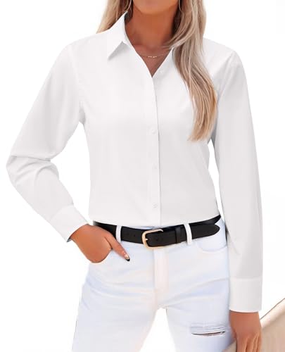 Women's Stain Shield Dress Shirts Long Sleeve Button Down Shirts Wrinkle Free Blouse Business Work Tops