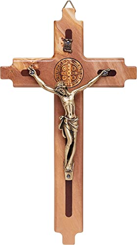 Mondo Cattolico - Crucifix wall cross Catholic Benedict During Pope's Angelus, Budded Style Saint Benedict Olive Wood Crucifix - Jesus Crucifix 8.26